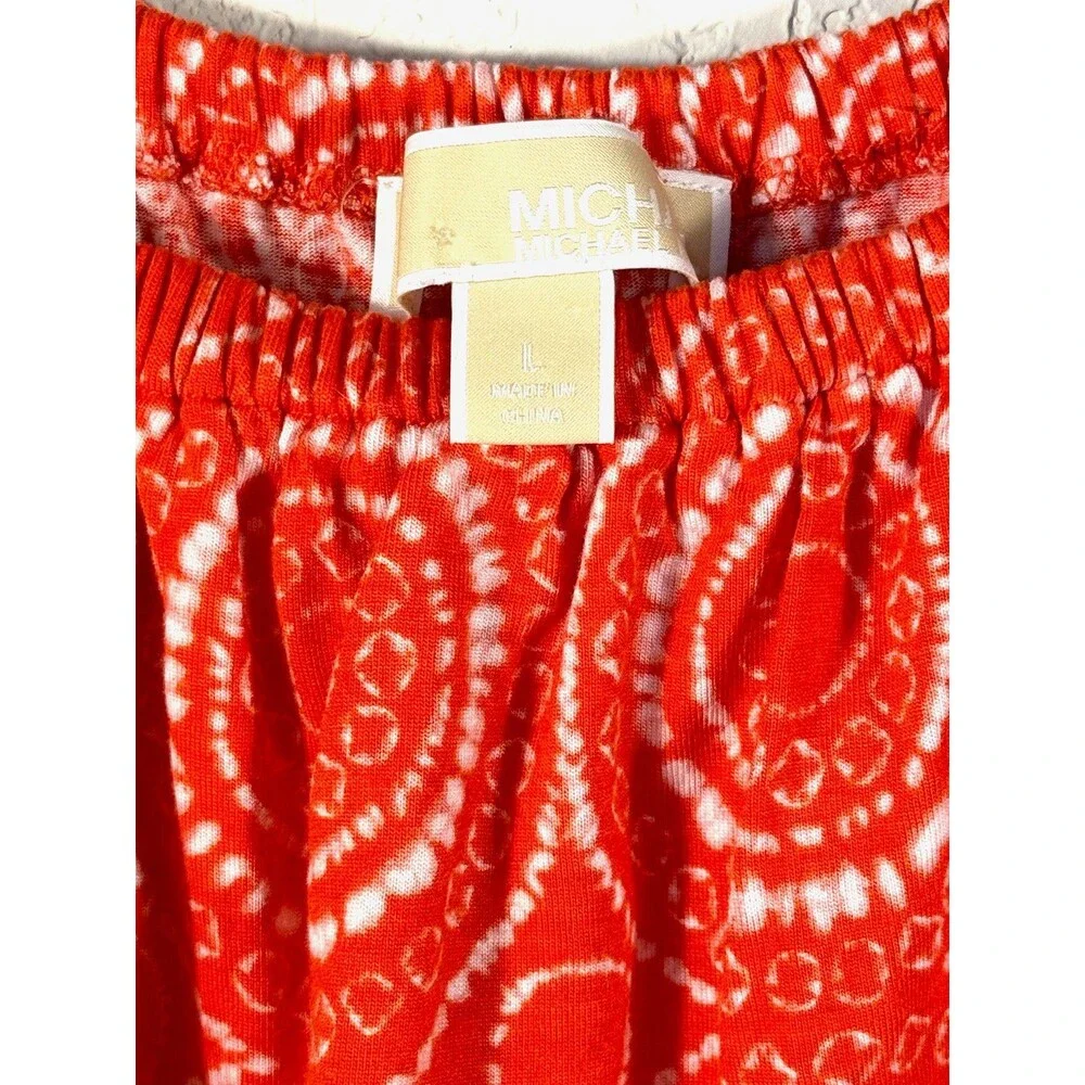 Michael Kors Off The Shoulder Ruffle Top Large Fiesta Orange Tile Print